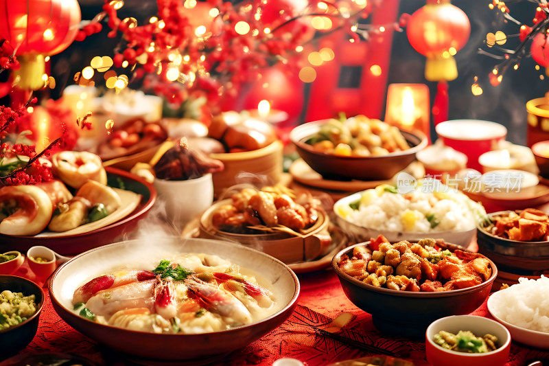 新年团圆庆祝年夜饭美食喜庆