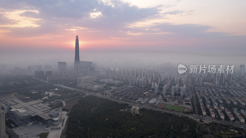 天津滨海新区周大福金融中心城市日出风光