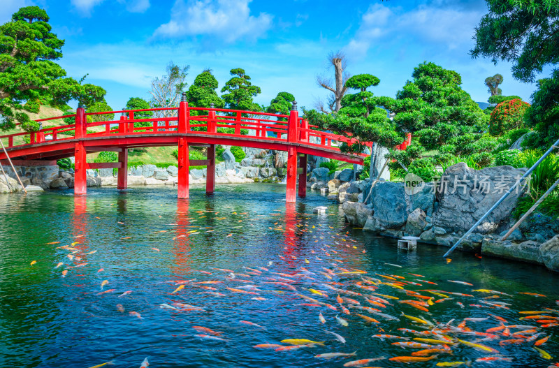 越南芽庄珍珠岛花园红桥流水自然风光