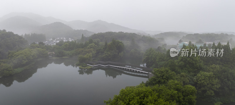 杭州西湖风光浴鹄湾景区云雾航拍