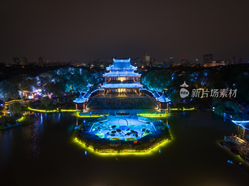 航拍苏州盘门景区中秋灯会夜景