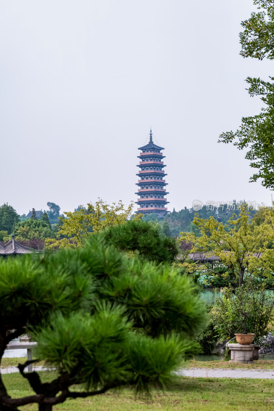 晴朗的午后，眺望扬州大明寺栖灵塔风景