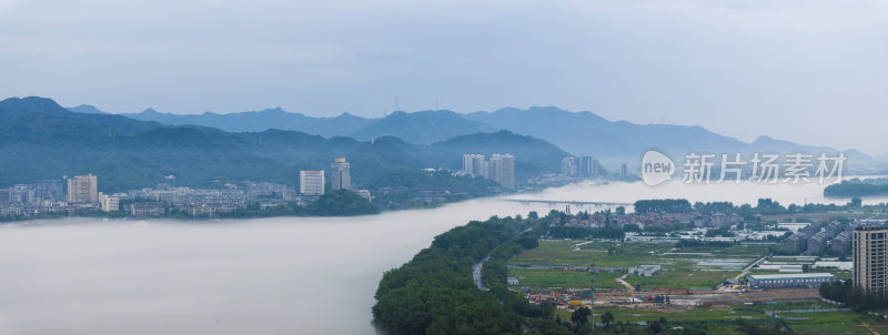 杭州富阳富春江晨雾航拍