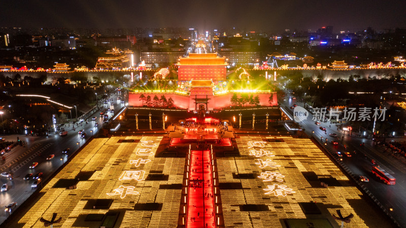 西安新年城墙灯会航拍