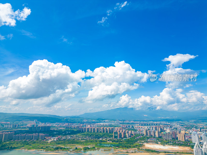 航拍西双版纳景洪市城市风光