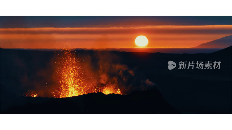 夕阳下的火山喷发