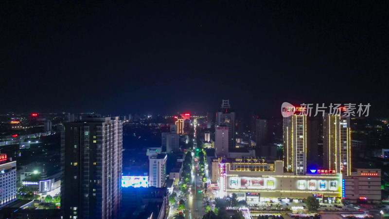 航拍河南周口七一路万顺达广场夜景