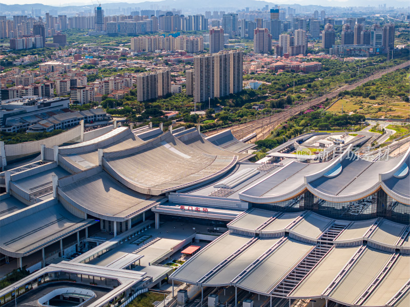 福建厦门北站高铁站火车站航拍城市风景