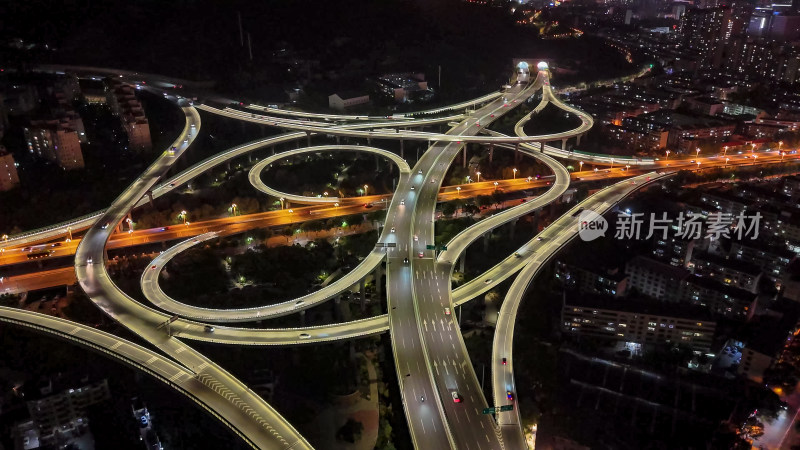 青海西宁园树立交桥夜景交通航拍图