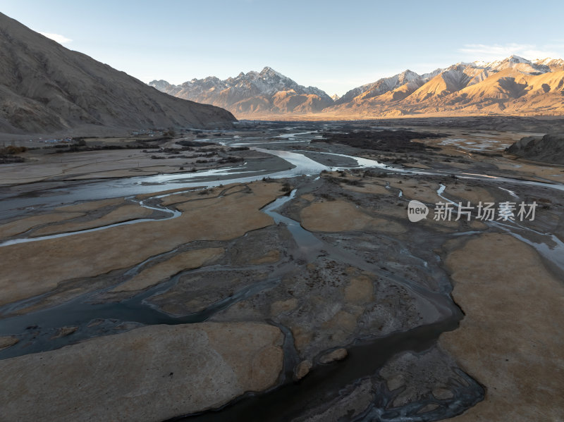 新疆喀什塔县帕米尔高原塔合曼湿地河道航拍