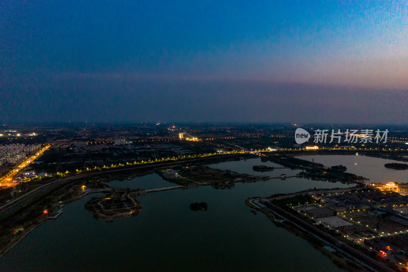 河南平原晚霞夕阳城市航拍图