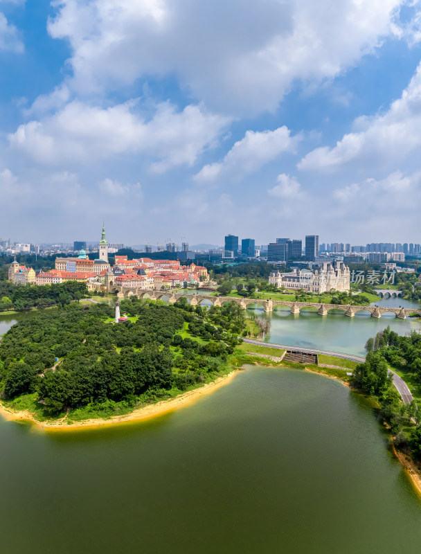 东莞松湖烟雨景区航拍