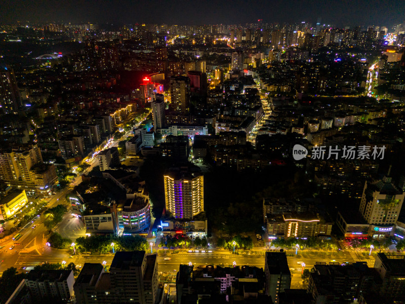 四川自贡城市夜景灯光航拍图