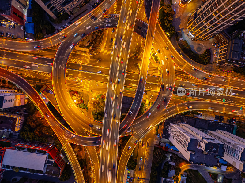 航拍上海鲁班路立交桥夜景