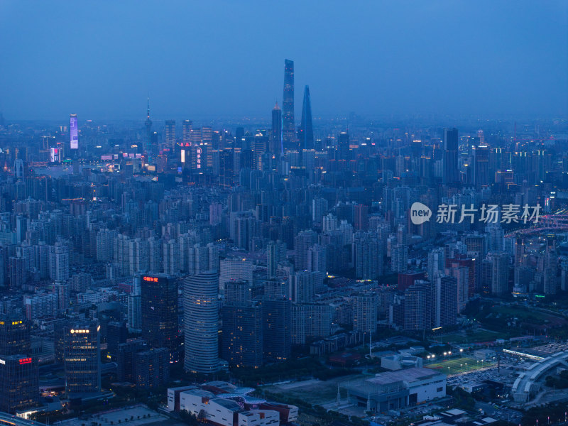 航拍上海城市夜景卢浦大桥世博园