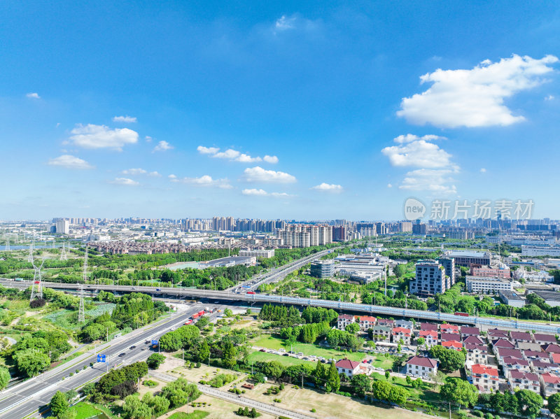 航拍江苏苏州昆山城市建筑风光大景