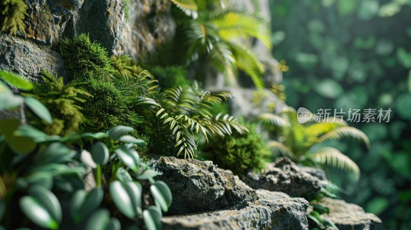 绿色热带丛林秘境山洞背景