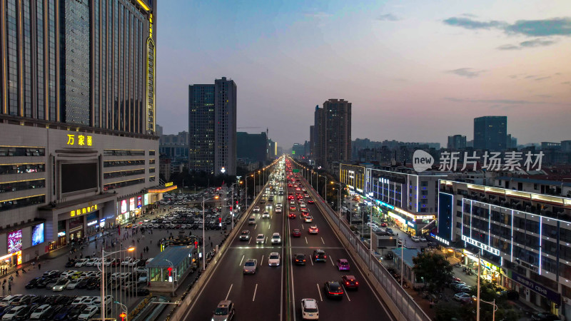 长沙万家丽高架桥城市夜景拥堵交通航拍