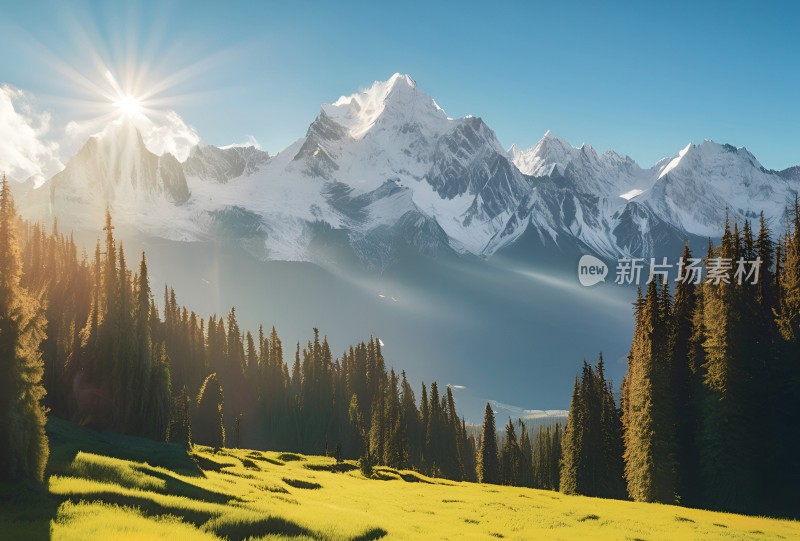 草原雪山