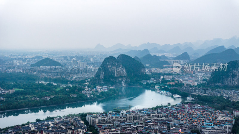 山水环绕的桂林城市风光全景鸟瞰