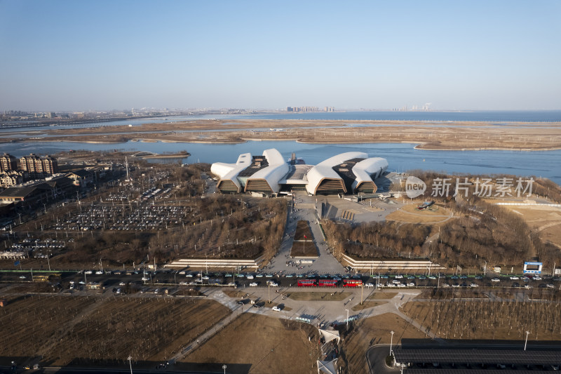 天津滨海生态城国家海洋博物馆城市风光航拍