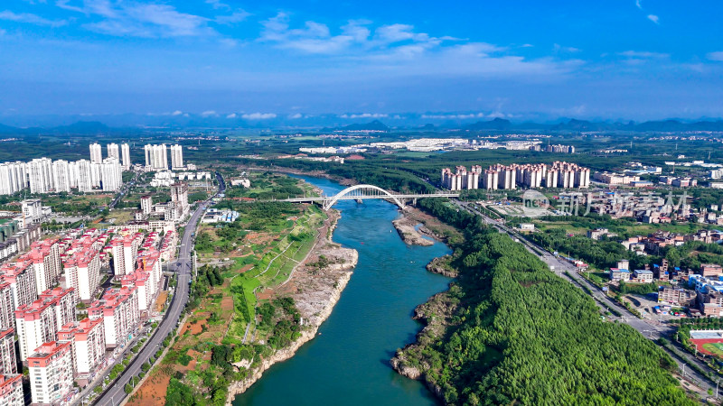 广西来宾红水河风光桥梁航拍图