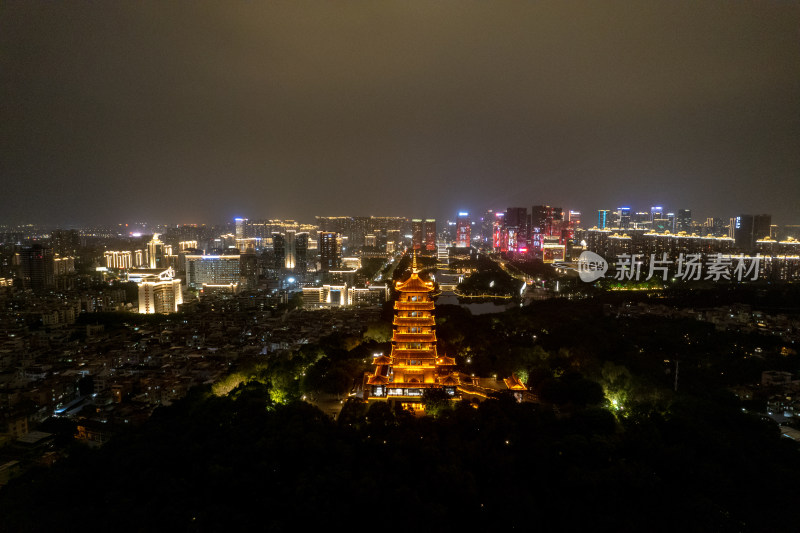 广东佛山魁星阁夜景航拍图