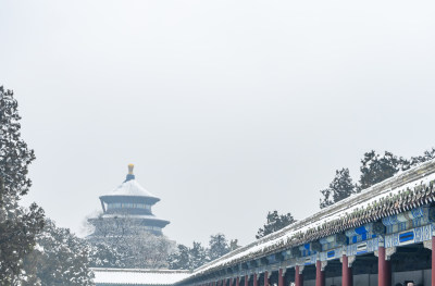 雪中的北京天坛古建筑群