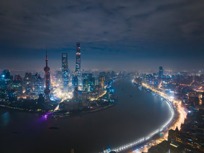 上海城市夜景陆家嘴浦西全景