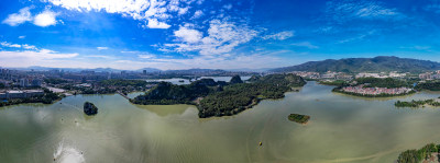 广东肇庆星湖七星山景区航拍全景图