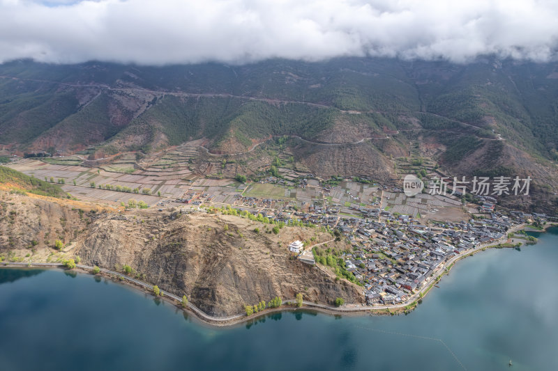 云南丽江泸沽湖摩梭族美景高空航拍