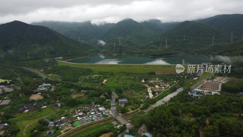 航拍广东省东莞市清溪镇雨后城市风光