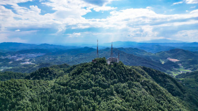 航拍祖国连绵起伏山川蓝天白云