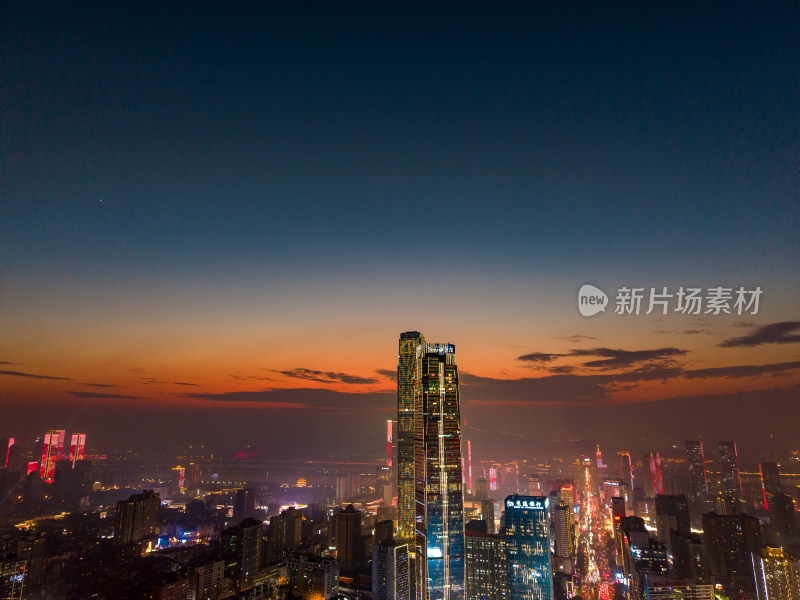 晚霞中的夜景湖南长沙航拍图