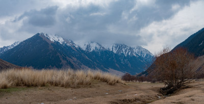 新疆天山雪山峡谷森林河流