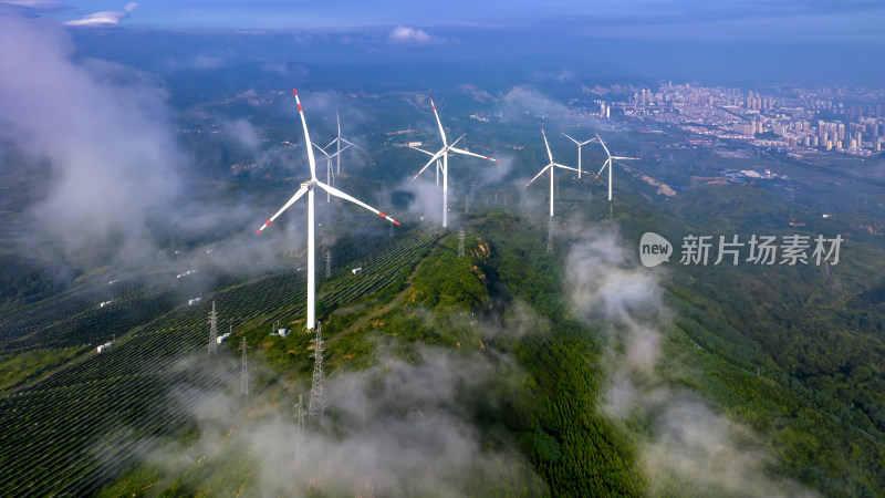 风电云海自然风景航拍清洁能源电力电业