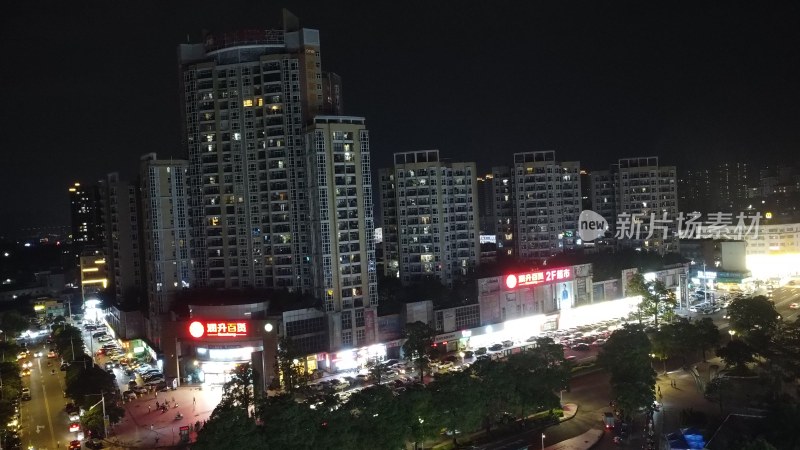 航拍广东省东莞市清溪镇夜景城市风光