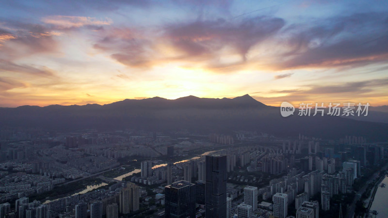 福建福州城市清晨日出彩霞航拍