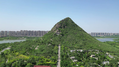 航拍山东济南华山风景区华山湖