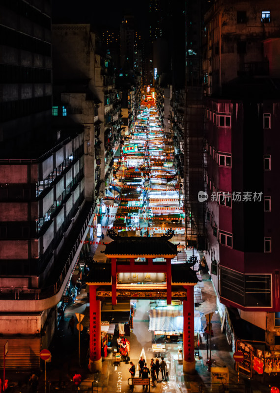 香港九龙油麻地，庙街夜市夜景