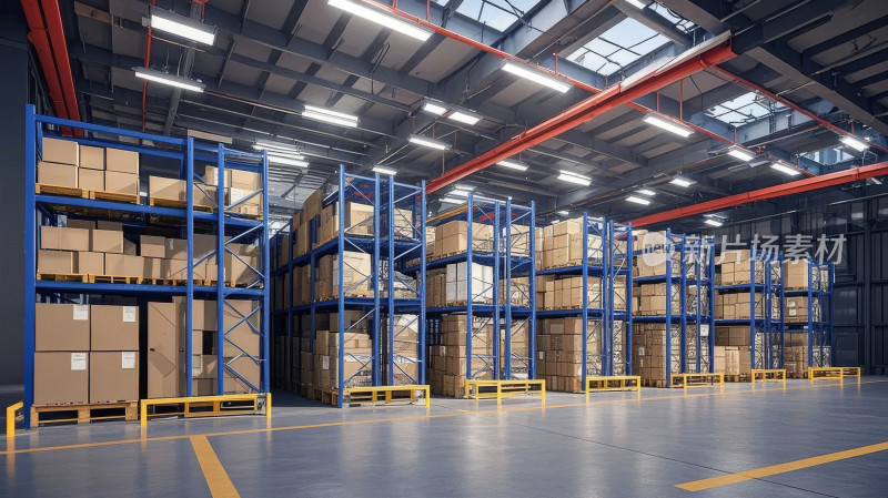 大型仓库内部货架仓储物流工业背景图