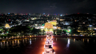 广东潮州古城夜景航拍