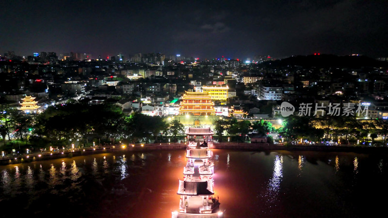 广东潮州古城夜景航拍