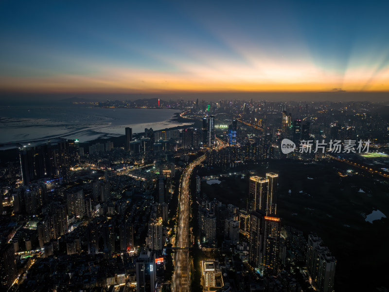 深圳福田CBD大湾区平安大厦夜景蓝调航拍