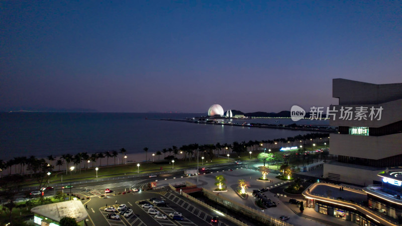 广东珠海日月贝大剧院夜景灯光航拍