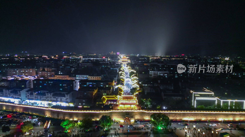 航拍湖北襄阳古城襄阳北街夜景