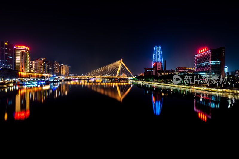 浙江宁波老外滩三江口夜景夜色城市建筑景观