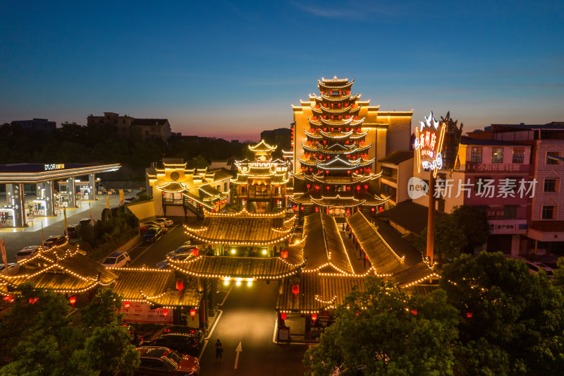 航拍湖南衡阳衡洲府民俗文化村古建筑夜景