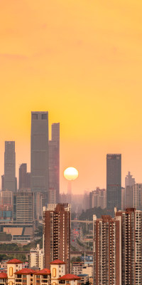 高清城市CBD夕阳日落实拍场景