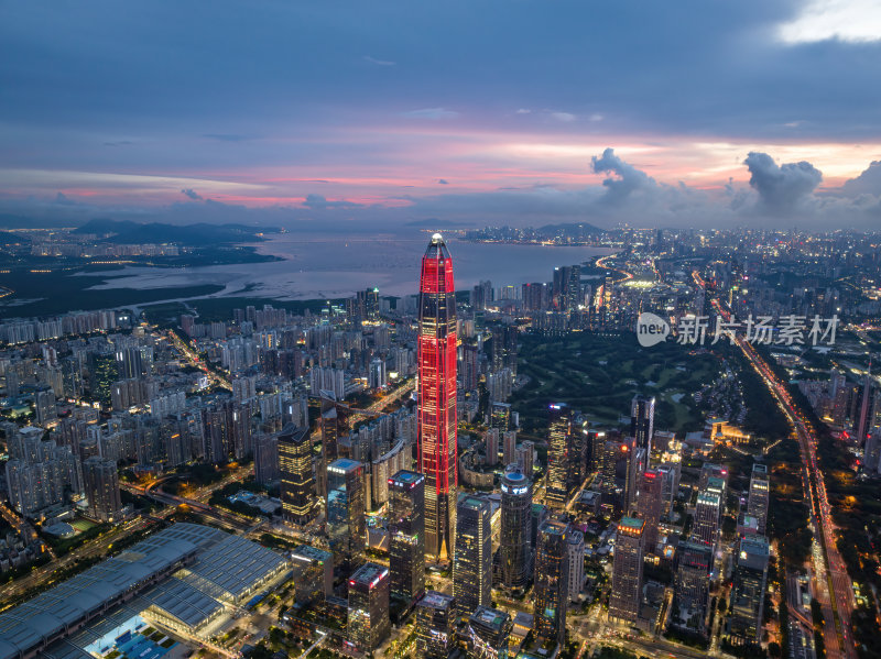 深圳福田CBD大湾区平安大厦夜景蓝调航拍